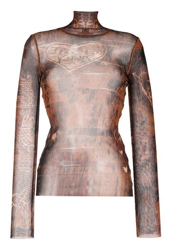 Jean Paul Gaultier Top semi trasparente con stampa Jean Paul Gaultier x KNWLS - Marrone