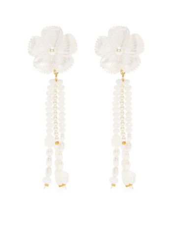 Jennifer Behr floral-motif pearl drop earrings - Bianco