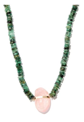 JIA JIA 14kt yellow gold emerald and rose quartz beaded necklace - Oro