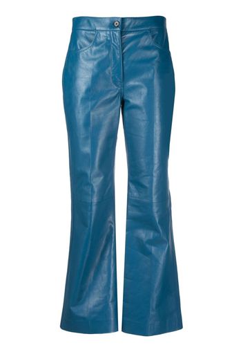 Jil Sander kick-flare cropped leather trousers - Blu