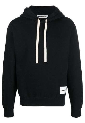 Jil Sander logo-patch drawstring hoodie - Nero