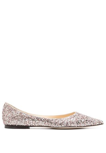 Jimmy Choo Romy glitter-embellished pointed-toe ballet flats - Rosa