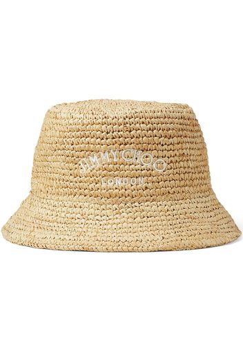 Jimmy Choo Atena embroidered-logo raffia hat - Toni neutri