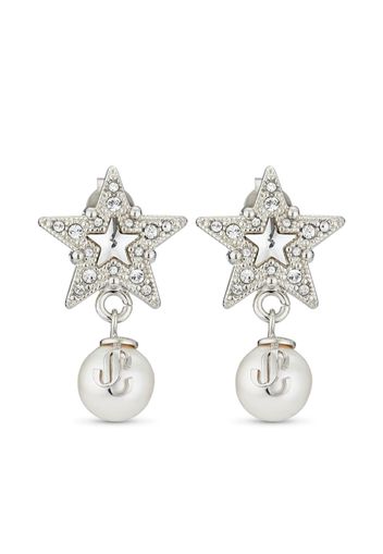 Jimmy Choo Crystal Star debossed-logo earrings - Argento