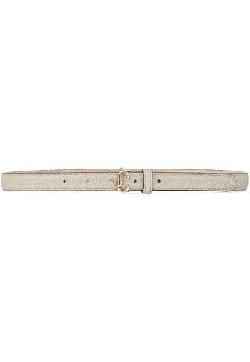 Jimmy Choo Helina logo-buckle glitter belt - PLATINUM ICE