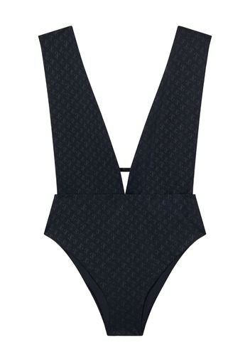 Jimmy Choo monogram V-neck swimsuit - Nero