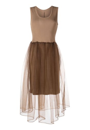 JNBY sheer-overlay sleeveless midi dress - Marrone