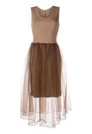 JNBY sheer-overlay sleeveless midi dress - Marrone