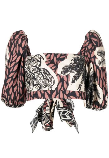 Johanna Ortiz graphic-print puff-sleeve blouse - Nero