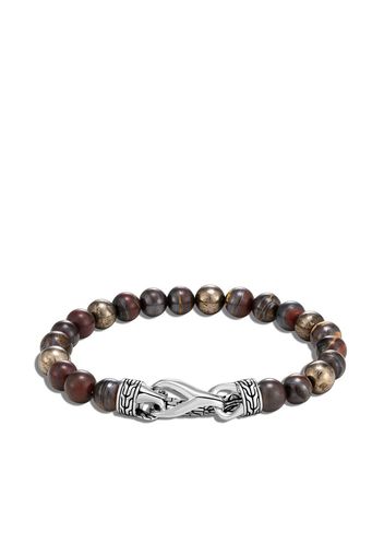 John Hardy MEN's Asli Classic Chain Link Silver Bracelet with Hook Clasp with 8mm Tiger Iron and Pyrite Beads Bracelet - Argento