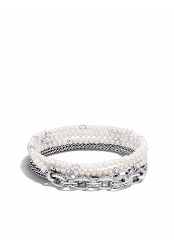 John Hardy Bracciale Classic Chain in argento sterling con perle