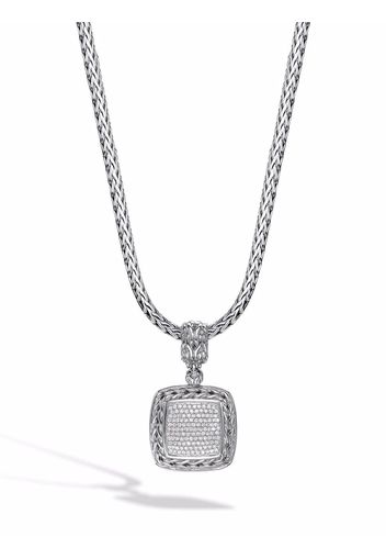 John Hardy Classic Chain diamond pavé medium square pendant - Argento