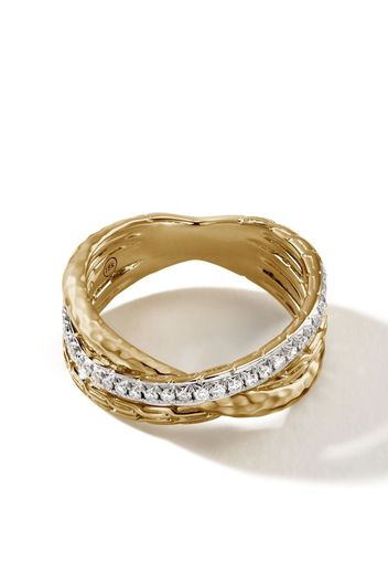 John Hardy 18kt yellow gold and sterling silver Crossover diamond ring - Oro