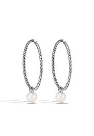 John Hardy WOMEN's Classic Chain Silver Hoop Earrings with Full Closure with 9.5-10mm Fresh Water Pearl (Dia 41mm) - Argento