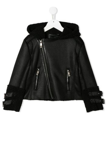 faux leather hooded jacket