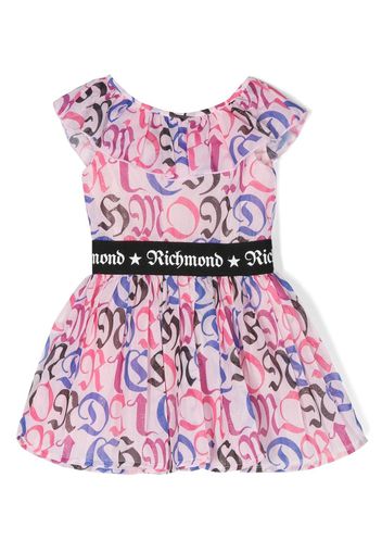 John Richmond Junior logo-print contrasting-waistband dress - Rosa