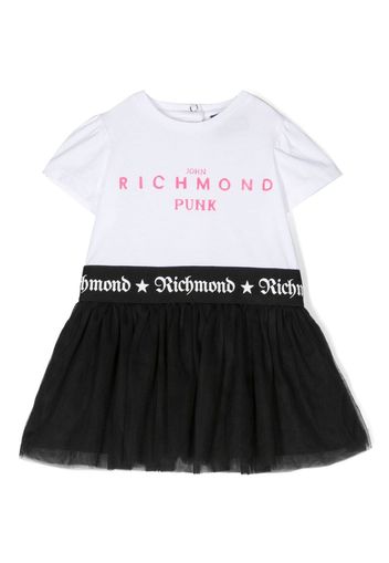 John Richmond Junior logo-print short-sleeve dress - Bianco