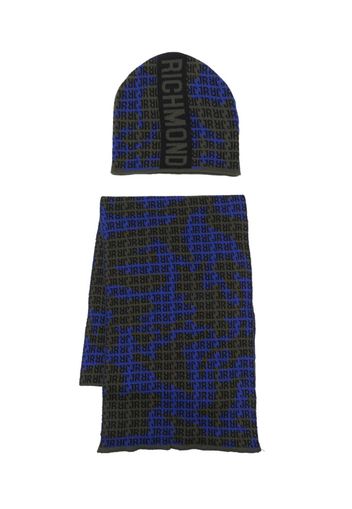 John Richmond Junior Set berretto con logo jacquard - Blu