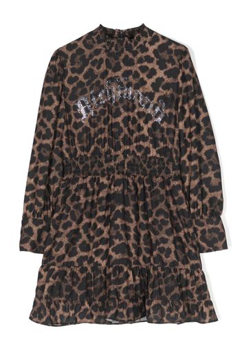 John Richmond Junior logo-embellished leopard-print dress - Marrone