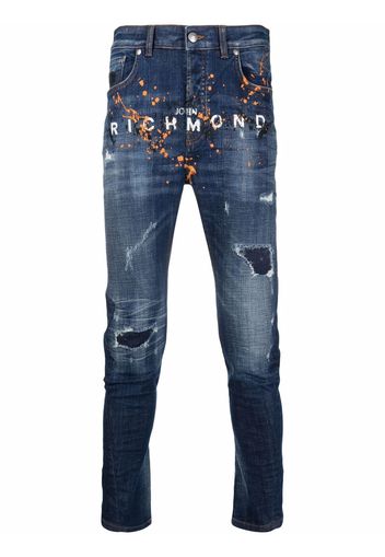 John Richmond logo-print slim-fit jeans - Blu