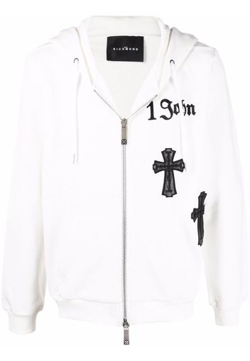 John Richmond zip-up appliqué hoodie - Bianco