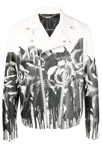 John Richmond Giacca biker con stampa astratta - Bianco