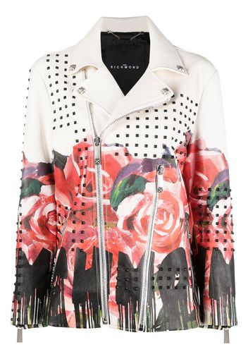 John Richmond roses-print leather jacket - Bianco