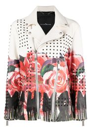 John Richmond roses-print leather jacket - Bianco