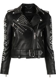 John Richmond appliqué-logo leather biker jacket - Nero