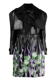 John Richmond floral-print faux-leather double-breasted coat - Nero