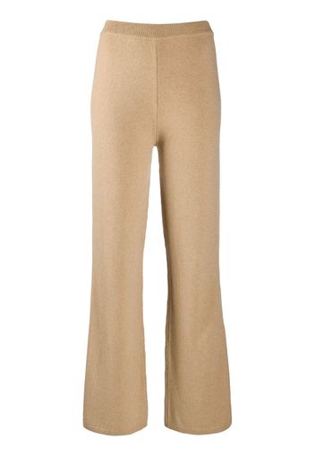 high-waisted flared knitted beige trousers