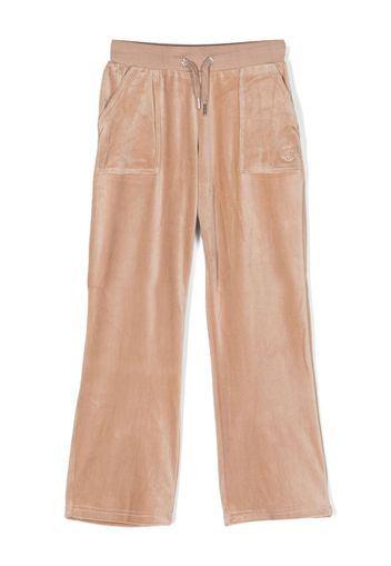 Juicy Couture Kids embroidered-logo velvet trousers - Toni neutri