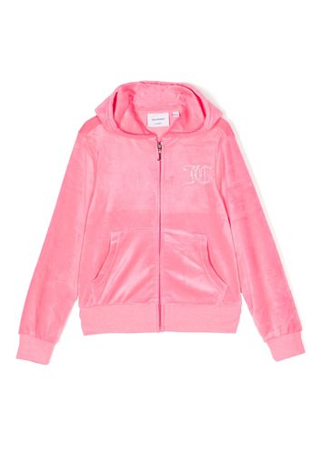 Juicy Couture Kids logo-embellished velour hooded jacket - Rosa