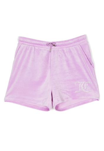 Juicy Couture Kids rhinestone embellished-logo velour shorts - Viola