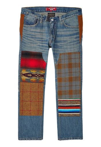 Junya Watanabe MAN Jeans patchwork con vita media - Blu