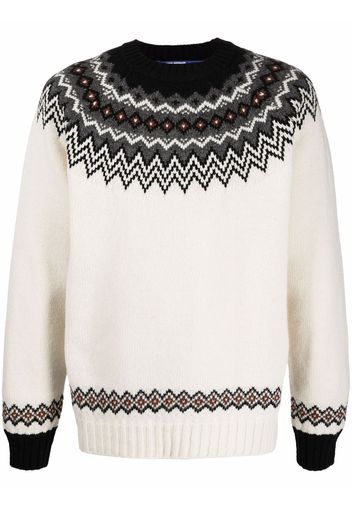 Junya Watanabe fair isle intarsia-knit crew-neck jumper - Bianco