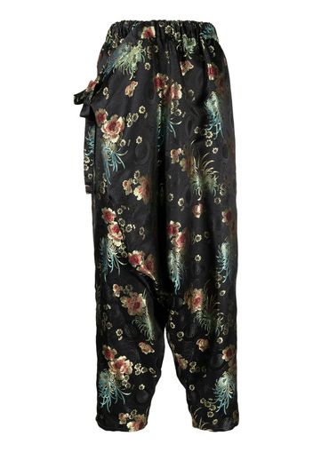 Junya Watanabe jacquard tapered-leg cropped trousers - Nero