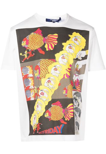 Junya Watanabe graphic-print cotton T-shirt - Bianco