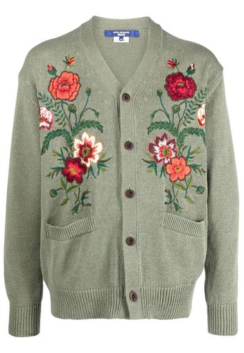 Junya Watanabe floral-embroidered V-neck cardigan - Verde