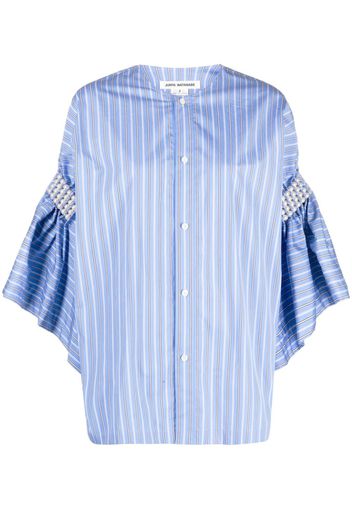 Junya Watanabe ruffled-sleeve pearl-embellished shirt - Blu