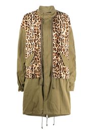 Junya Watanabe leopard-print panelled parka coat - Verde