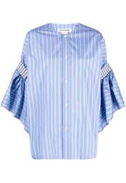 Junya Watanabe ruffled-sleeve pearl-embellished shirt - Blu