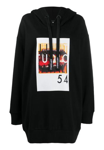 cotton graphic print long-line hoodie