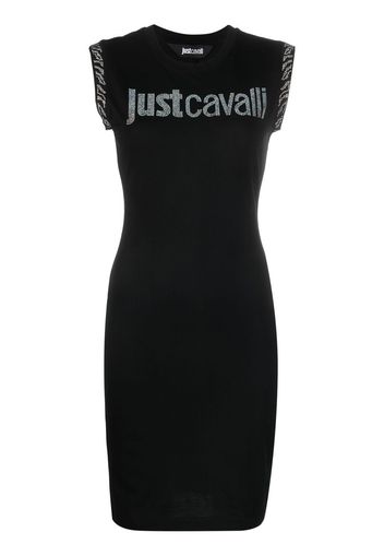 Just Cavalli rhinestone logo sleeveless dress - Nero