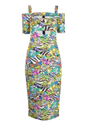 Just Cavalli mix-print off-shoulder dress - Nero