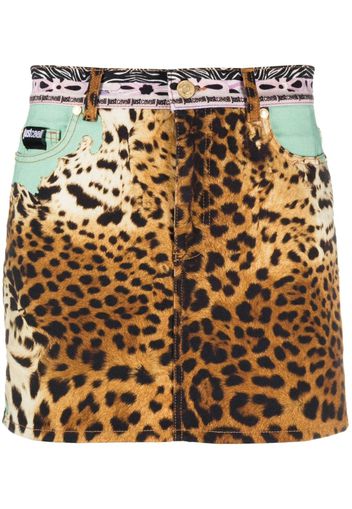 Just Cavalli leopard-print cotton miniskirt - Marrone