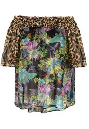 Just Cavalli mixed-print off-shoulder blouse - Marrone