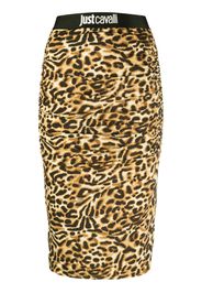 Just Cavalli logo-waistband leopard-print pencil skirt - Marrone