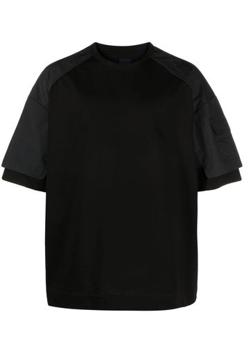 Juun.J logo-embroidered panelled T-shirt - Nero