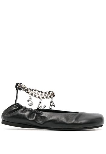 JW Anderson logo-charm leather ballerina shoes - Nero